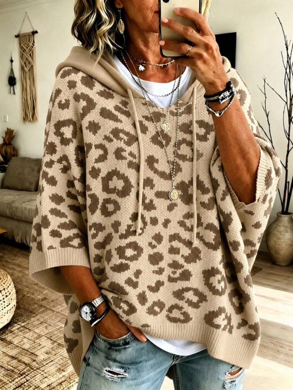 Apricot Casual Women's Loose Fit Random Print Pullovers